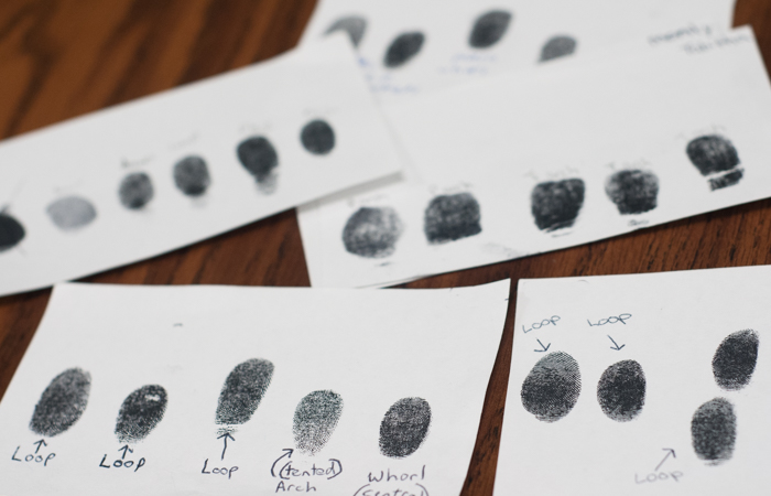 Students learn to fingerprint and identify unique aspects of each print.
